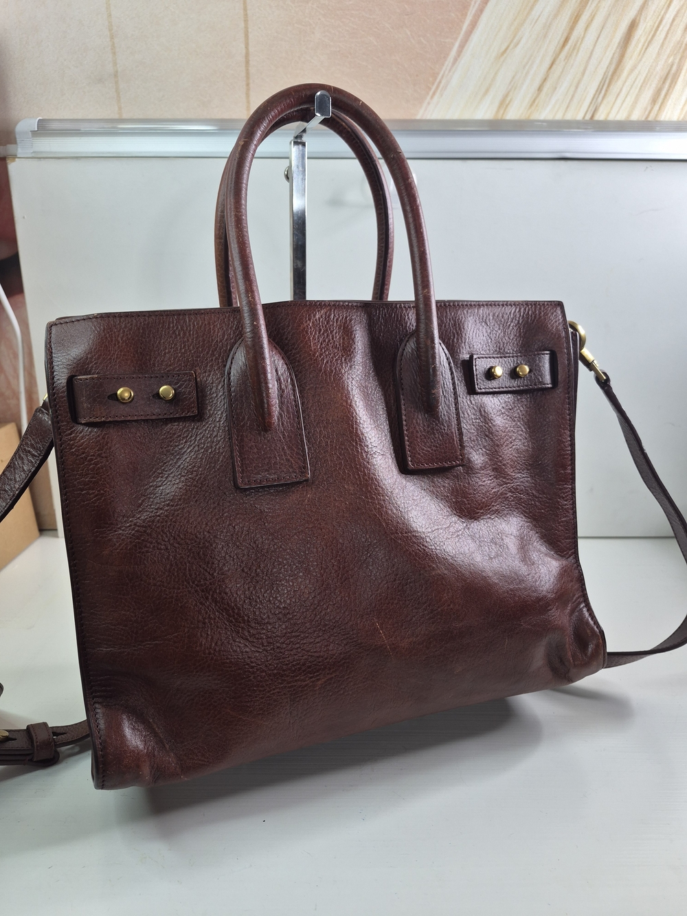 Yves Saint Laurent Dark Brown Leather Briefcase Tote with Gold Hardware - Picture 6 of 15